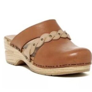 Dansko Leather Braided Clog Mules Tan Slip On Comfort Shoes Size 8.5